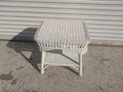 White Wicker Boho Chic Side Table - 3870806