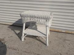 White Wicker Boho Chic Side Table - 3870808