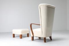 White Wingback Chair With Ottoman 1950s - 2098517