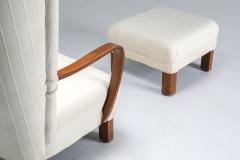 White Wingback Chair With Ottoman 1950s - 2098568