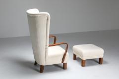 White Wingback Chair With Ottoman 1950s - 2098579