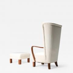 White Wingback Chair With Ottoman 1950s - 2099555