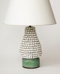 White and Green Textured Glazed Ceramic Table Lamp France c 1960 - 3434694