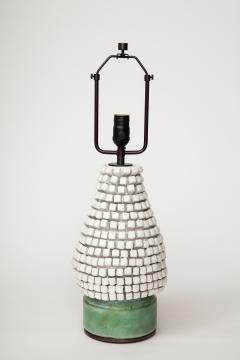 White and Green Textured Glazed Ceramic Table Lamp France c 1960 - 3434697