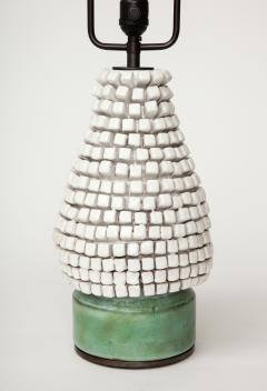 White and Green Textured Glazed Ceramic Table Lamp France c 1960 - 3434698