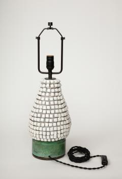 White and Green Textured Glazed Ceramic Table Lamp France c 1960 - 3434703