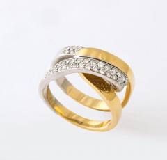 White and Yellow 18 K Gold Crossover Ring - 2511488