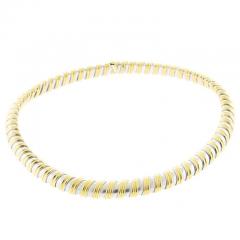 White and Yellow Gold Ribbed Collar Necklace - 4615914