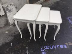 White lacquer french 40s 3 tables - 1300288