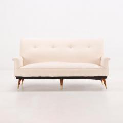 White upholstered Italian three leg sofa circa 1950 having new fabric  - 3594875