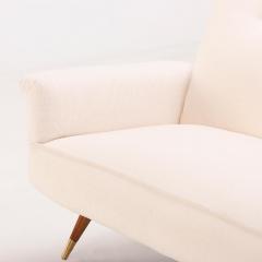 White upholstered Italian three leg sofa circa 1950 having new fabric  - 3594876