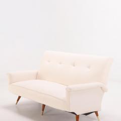 White upholstered Italian three leg sofa circa 1950 having new fabric  - 3594878
