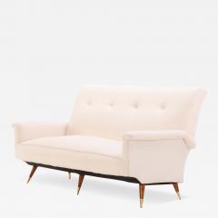 White upholstered Italian three leg sofa circa 1950 having new fabric  - 3600676