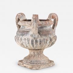 Whitewashed Terracotta Urn with Three Handles Italy mid 20th C  - 3881259