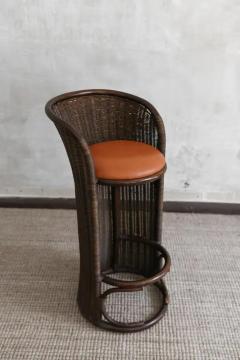 Wicker Bamboo Bar Cabinet with Leather Stools Italy 1970s - 4107315