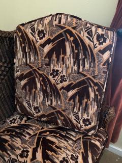 Wicker High Back Art Deco Chair and Stool with Original Fabric - 1601002