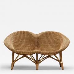 Wicker and Rattan Loveseat Italy 1970s - 3551639