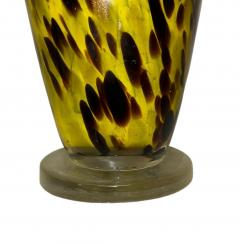 Wide Hand Blown Yellow with Black and Amber Speckles Murano Glass Vase - 4286038