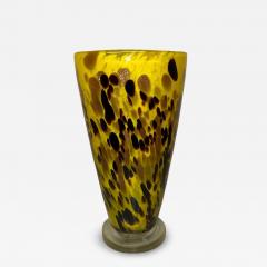 Wide Hand Blown Yellow with Black and Amber Speckles Murano Glass Vase - 4287647