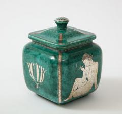 Wilhelm K ge Green glazed ceramic and silver Argenta jar by Wilhelm Kage for Gustavsberg - 1209750