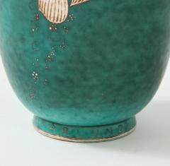 Wilhelm K ge Green glazed ceramic and silver Argenta vase by Wilhelm Kage for Gustavsberg - 1209728