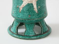 Wilhelm K ge Green glazed ceramic and silver Argenta vase by Wilhelm Kage for Gustavsberg - 1209738