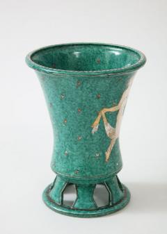 Wilhelm K ge Green glazed ceramic and silver Argenta vase by Wilhelm Kage for Gustavsberg - 1209741