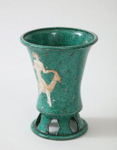 Wilhelm K ge Green glazed ceramic and silver Argenta vase by Wilhelm Kage for Gustavsberg - 1209742