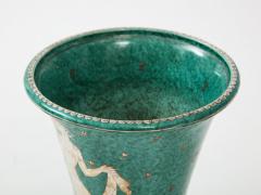 Wilhelm K ge Green glazed ceramic and silver Argenta vase by Wilhelm Kage for Gustavsberg - 1209744