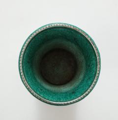 Wilhelm K ge Green glazed ceramic and silver Argenta vase by Wilhelm Kage for Gustavsberg - 1209746