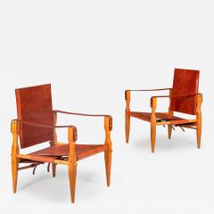 Wilhelm Kienzle Pair of Brown Saddle Leather Safari Chairs attr Wilhelm Kienzle - 4470044