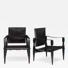 Wilhelm Kienzle Pair of Ebonized Black Leather Safari Chairs Wilhelm Kienzle - 4470047