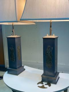 William Billy Haines 1940s PAIR OF ASIAN THEMED PEWTER AND BRASS LAMPS - 2155080