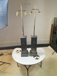 William Billy Haines 1940s PAIR OF ASIAN THEMED PEWTER AND BRASS LAMPS - 2155086