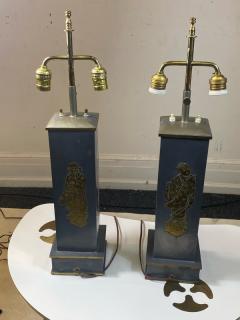 William Billy Haines 1940s PAIR OF ASIAN THEMED PEWTER AND BRASS LAMPS - 2155092