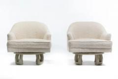 William Billy Haines Billy Haines Hollywood Regency Mahogany Swivel Lounge Chairs in Cream Boucl  - 3975156