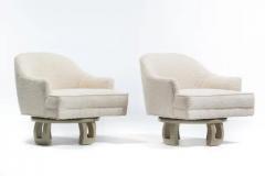 William Billy Haines Billy Haines Hollywood Regency Mahogany Swivel Lounge Chairs in Cream Boucl  - 3975159