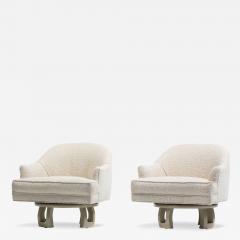 William Billy Haines Billy Haines Hollywood Regency Mahogany Swivel Lounge Chairs in Cream Boucl  - 3976649