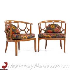 William Billy Haines Billy Haines Mid Century Fruitwood Barrel Back Lounge Chairs Pair - 3684077