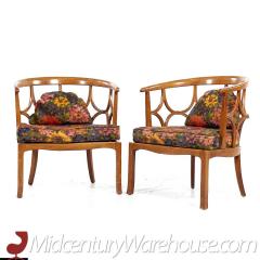 William Billy Haines Billy Haines Mid Century Fruitwood Barrel Back Lounge Chairs Pair - 3684078