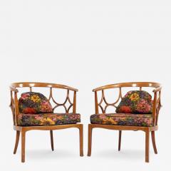 William Billy Haines Billy Haines Mid Century Fruitwood Barrel Back Lounge Chairs Pair - 3688930