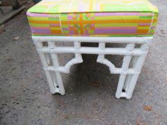 William Billy Haines Fabulous Mod White Faux Bamboo Wood Pucci Style Upholstered Bench Hollywood Glam - 1708981
