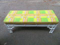 William Billy Haines Fabulous Mod White Faux Bamboo Wood Pucci Style Upholstered Bench Hollywood Glam - 1708992