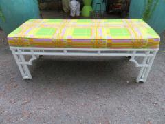 William Billy Haines Fabulous Mod White Faux Bamboo Wood Pucci Style Upholstered Bench Hollywood Glam - 1709001