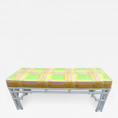 William Billy Haines Fabulous Mod White Faux Bamboo Wood Pucci Style Upholstered Bench Hollywood Glam - 1711461