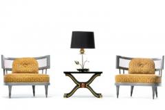 William Billy Haines Hollywood Regency Slipper Chairs of Walnut and Brass in Italian Cut Velvet - 3219088