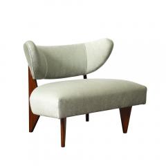 William Billy Haines Mid Century Walnut Pale Aquamarine Velvet Slipper Chairs by Billy Haines - 3861416