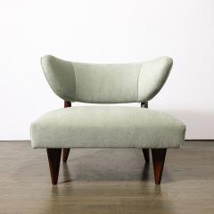 William Billy Haines Mid Century Walnut Pale Aquamarine Velvet Slipper Chairs by Billy Haines - 3861420