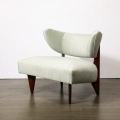 William Billy Haines Mid Century Walnut Pale Aquamarine Velvet Slipper Chairs by Billy Haines - 3861450