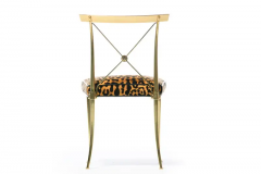 William Billy Haines Pair of Billy Haines Brass Neoclassical Side Chairs in Leopard Velvet Leather - 3069935